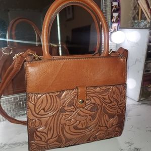 Brown tooled floral pattern mexican purse